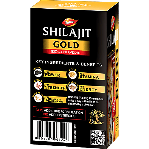 Dabur Capsules - Shilajit Gold for Strength, Stamina & Power, 20 Capsules  