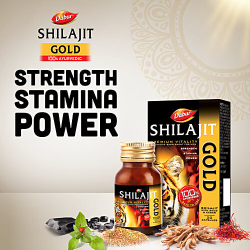 Dabur Capsules - Shilajit Gold for Strength, Stamina & Power, 20 Capsules  