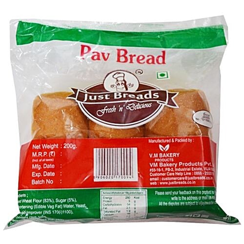 Buy Just Breads Pav Bread 200 Gm Online at the Best Price of Rs 40 bigbasket