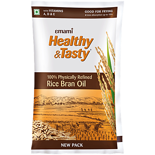 Emami Healthy & Tasty Physically Refined Rice Bran Oil, 825 g Pouch Physically Refined Oil, Good for Frying, With Vitamins A/D & E