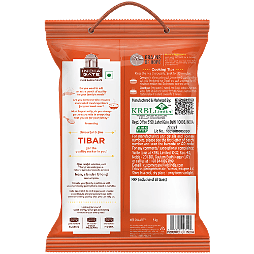 India Gate Tibar Basmati Rice, 5 kg  Naturally Aged, Long & Slender Grains