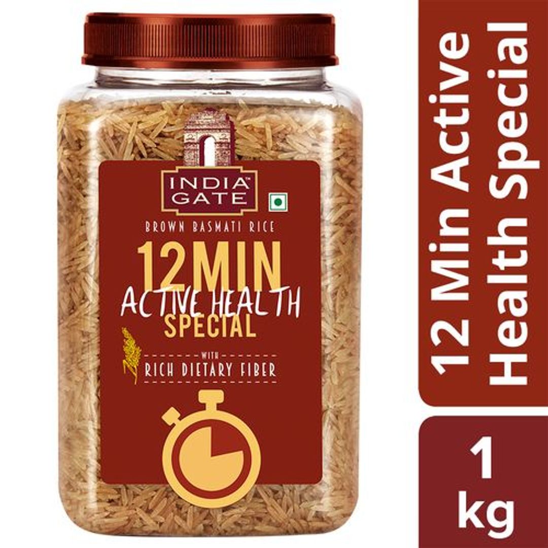 India Gate Brown Basmati Rice/Basmati Akki - 12 Minute Active Health Special, 1 kg Jar