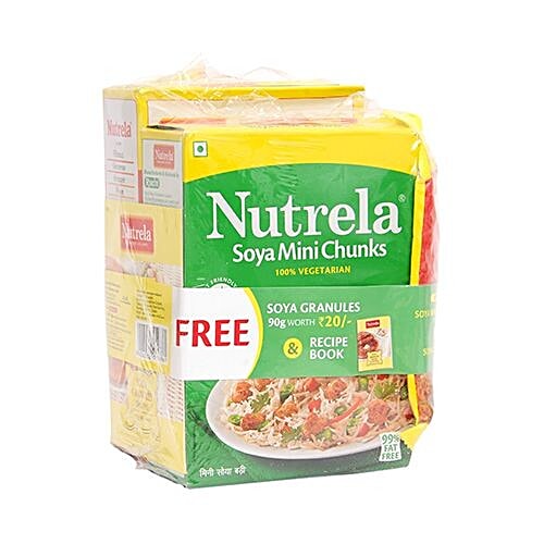 Nutrela Soya Mini Chunks Combi, 490 g Get Soya Granules & Recipe Book Free 99% Fat Free