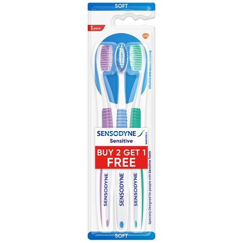 Sensodyne Sensitive Toothbrush - With Soft Rounded Bristles, 2 pcs (Buy 2 Get 1 Free) 