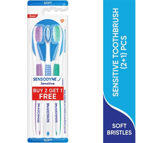 Sensodyne Sensitive Toothbrush - With Soft Rounded Bristles, 2 pcs (Buy 2 Get 1 Free) 