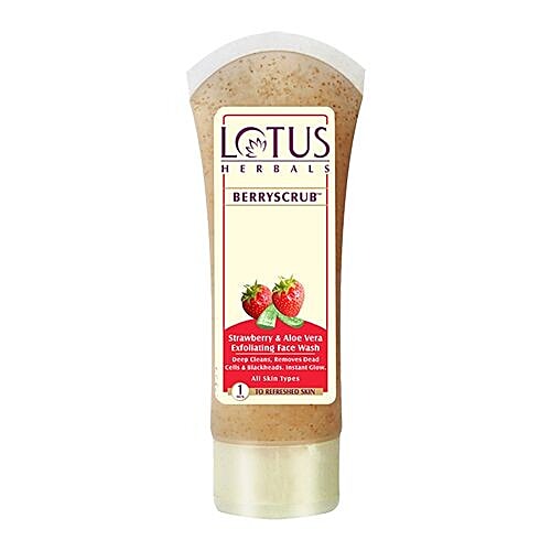 Lotus Herbals Berryscrub Strawberry & Aloe Vera Exfoliating Face Wash, 120 g  