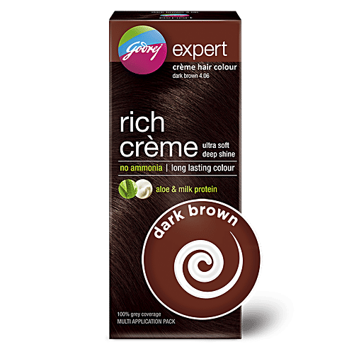 Godrej Expert Rich Creme Hair Colour - Shade 4.06, Multi Application Pack, 62 g + 50 ml Dark Brown 100% Grey Coverage & No Ammonia
