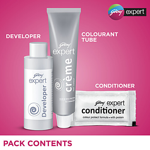 Godrej Expert Rich Creme Hair Colour - Shade 4.06, Multi Application Pack, 62 g + 50 ml Dark Brown 100% Grey Coverage & No Ammonia
