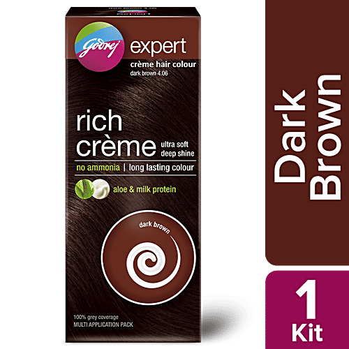 Godrej Expert Rich Creme Hair Colour - Shade 4.06, Multi Application Pack, 62 g + 50 ml Dark Brown 100% Grey Coverage & No Ammonia