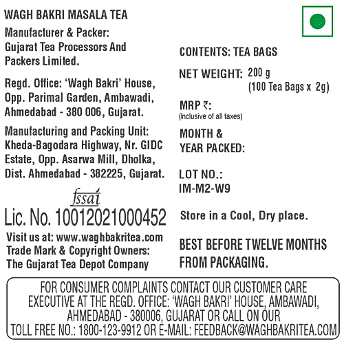 Wagh Bakri Tea - Masala, 200 g (100 Bags x 2 g each) 