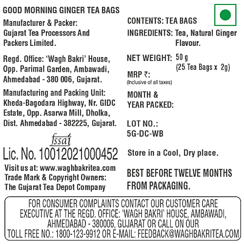 Wagh Bakri Tea - Ginger, 50 g (25 Bags x 2 g each) 