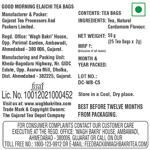 Wagh Bakri Tea - Elaichi, 50 g (25 Bags x 2 g each) 