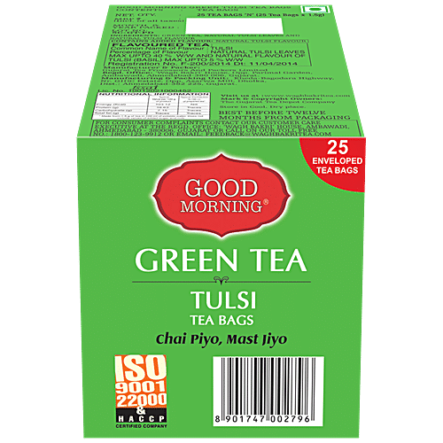 Wagh Bakri Green Tea - Tulsi, Good Morning, 37.5 g (25 Bags x 1.5 g each) 