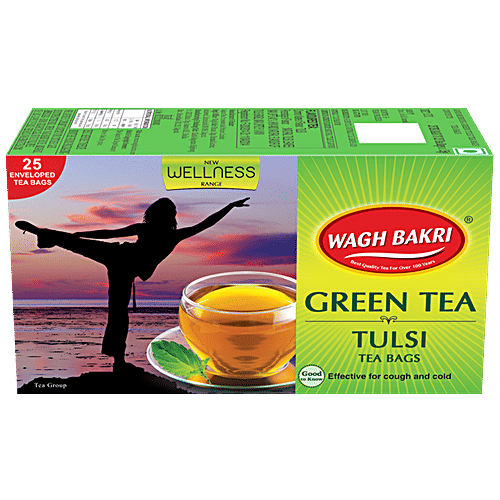 Wagh Bakri Green Tea - Tulsi, Good Morning, 37.5 g (25 Bags x 1.5 g each) 
