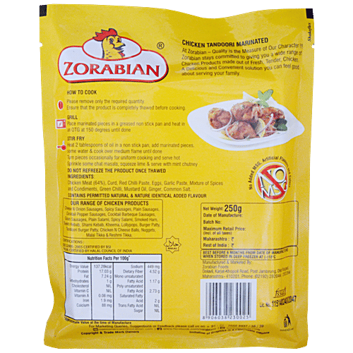 Buy Zorabian Chicken Tandoori Marinated 250 Gm Online at the Best Price