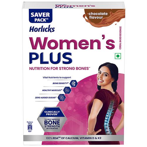 Horlicks Women's Plus, Chocolate, 400 g Carton No Added Sugar, 100% RDA of Vitamins D & K2