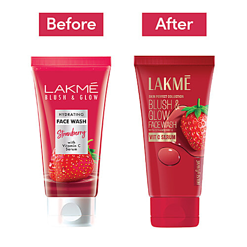 Lakme Blush & Glow Hydrating Strawberry Facewash, With Vitamin C Serum, 100 g  