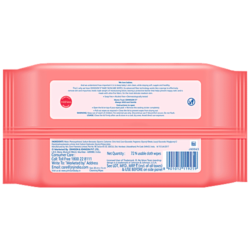 Johnson's baby Baby Wipes, 72 pcs (Pack of 2) Soap Free, Alcohol Free