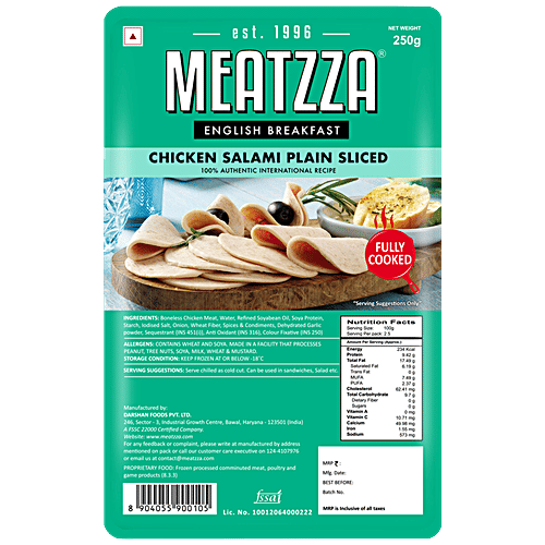 Meatzza Chicken - Salami Plain Slice, 250 g  Authentic International Recipe