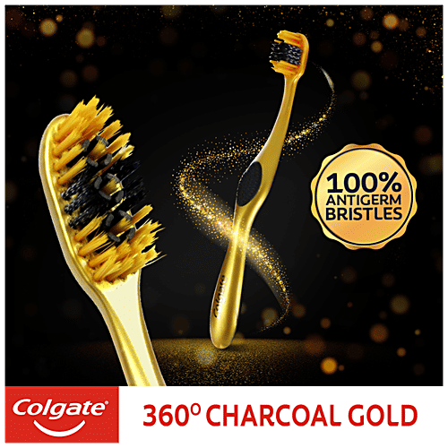 Colgate Toothbrush - 360 Degree Charcoal Gold, Soft Bristles, 3 pcs Buy 2 Get 1 Free 100% Anti-Germ Bristles