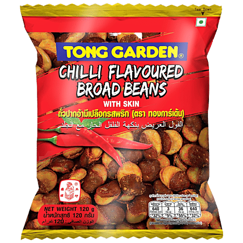 Tong Garden Chilli Flavoured Broad Beans With Skin, 120 g Pouch Zero Cholesterol, Zero Trans Fat
