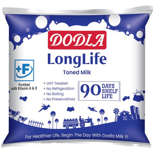 Dodla UHT Treated Toned Milk - LongLife, 500 ml Pouch No Preservatives