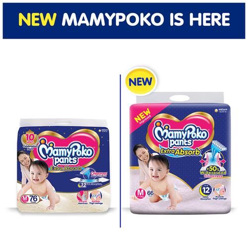 Mamypoko Pant Style Diapers - Extra Absorbent, Prevents Leakage, M, 66 pcs  