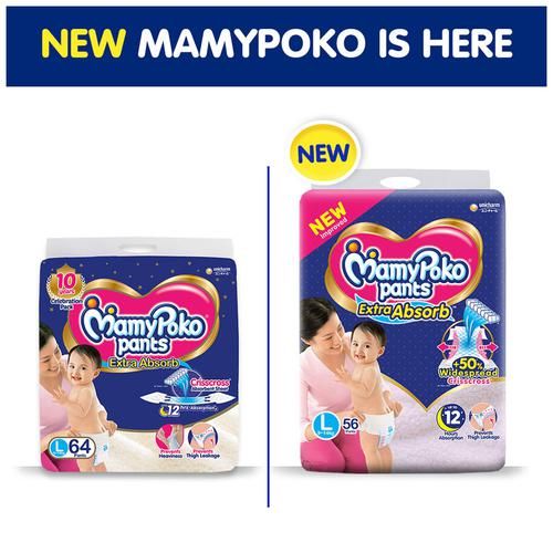 Mamypoko Pant Style Diapers - Extra Absorbent, Prevents Leakage, L, 56 pcs  