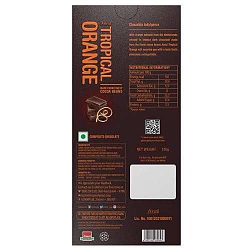 Amul Tropical Orange- Dark Chocolate Infused With Orange Extracts From Netherlands, 150 g  