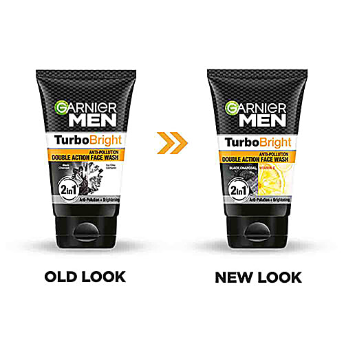 Garnier Men Turbo Bright Anti-Pollution Double Action Face Wash - Cleans Skin Deeply, 100 g  Pollution Gone, Fairness On