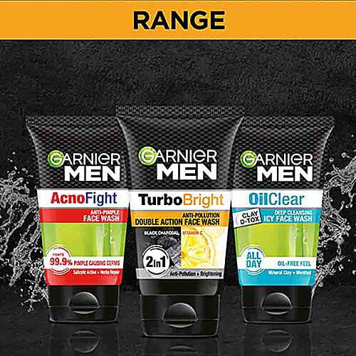 Garnier Men Turbo Bright Anti-Pollution Double Action Face Wash - Cleans Skin Deeply, 100 g  Pollution Gone, Fairness On