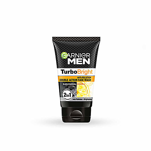 Garnier Men Turbo Bright Anti-Pollution Double Action Face Wash - Cleans Skin Deeply, 100 g  Pollution Gone, Fairness On