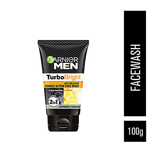 Garnier Men Turbo Bright Anti-Pollution Double Action Face Wash - Cleans Skin Deeply, 100 g  Pollution Gone, Fairness On