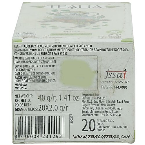 Tealia Green Tea - Mint, Bio-Degradable, 40 g (20 Bags x 2 g each) 