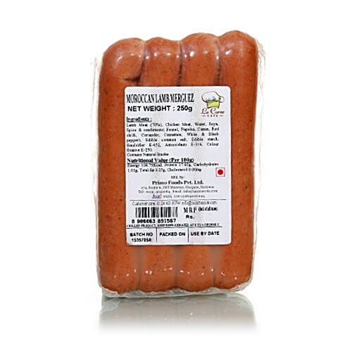 La Carne Sausage - Moroccan Lamb Merguez, 250 g Pouch Seasoned with Natural Spices