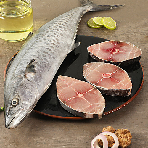 fresho! Seer Fish Large - Steak/Slice, Preservative Free, 6-8 pcs/Surmai/Anjal, 450 g (4-6 pcs) Preservative Free