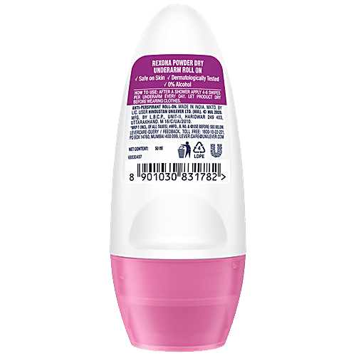 Rexona-Rollon Underarm Roll On Deodorant For Women - Powder Dry, 50 ml 48h Odour Protection, Sweat Guard , Anti- PerSpirant