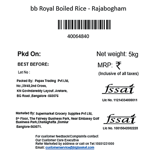 bb Royal Boiled Rice/Beyisida Akki - Rajabogham, 5 kg  