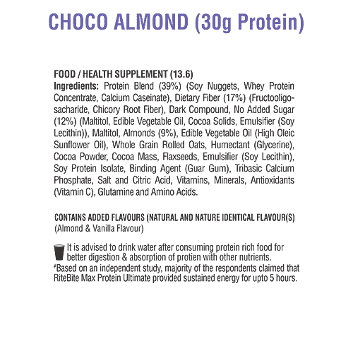 RiteBite Max Protein Choco Almond 30g Protein bar, 100 g  Zero Added Sugar