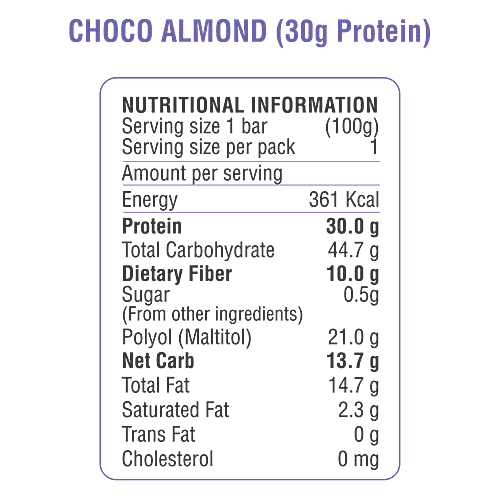 RiteBite Max Protein Choco Almond 30g Protein bar, 100 g  Zero Added Sugar
