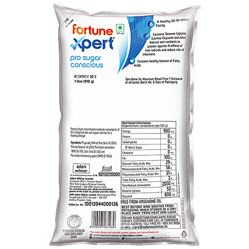 Fortune Xpert Pro Sugar Conscious Edible Oil, 1 L Pouch 