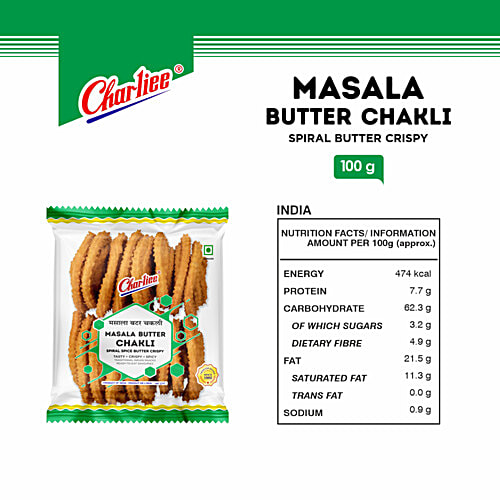 Charliee Butter Chakli - Masala, 100 g  Zero Trans Fat & Zero Cholesterol