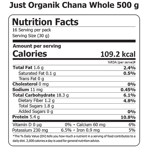 Just Organik Chana Whole (Kala Chana), 500 g  GMO Free, Chemical Free, Pesticide Free