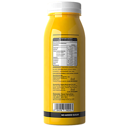 Raw Pressery Cold Extracted Juice - Valencia Orange, 250 ml  