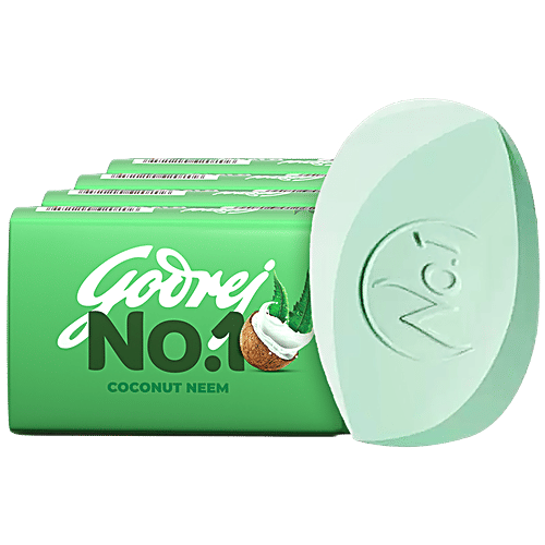 Godrej No.1 Coconut & Neem Bathing Soap, Gives Silky Smooth Skin, 150 g (Pack of 4) With Natural Oils