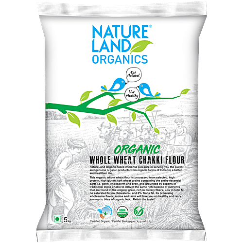 Natureland Organics Whole Wheat Flour, 5 kg Pouch Zero Cholesterol