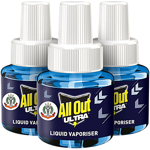 All Out Ultra Liquid Vaporizer Mosquito Repellent Refills - Kills Dengue, Malaria, & Chikungunya Mosquitoes, 45 ml (Pack of 3) 