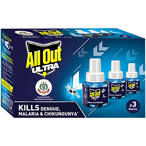All Out Ultra Liquid Vaporizer Mosquito Repellent Refills - Kills Dengue, Malaria, & Chikungunya Mosquitoes, 45 ml (Pack of 3) 