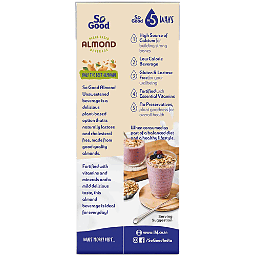 So Good Almond Milk - Natural, Unsweetened, 200 ml  