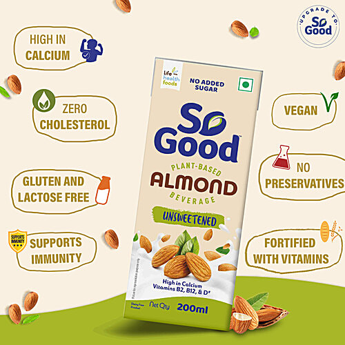 So Good Almond Milk - Natural, Unsweetened, 200 ml  